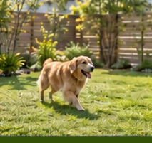庭で遊ぶ犬
